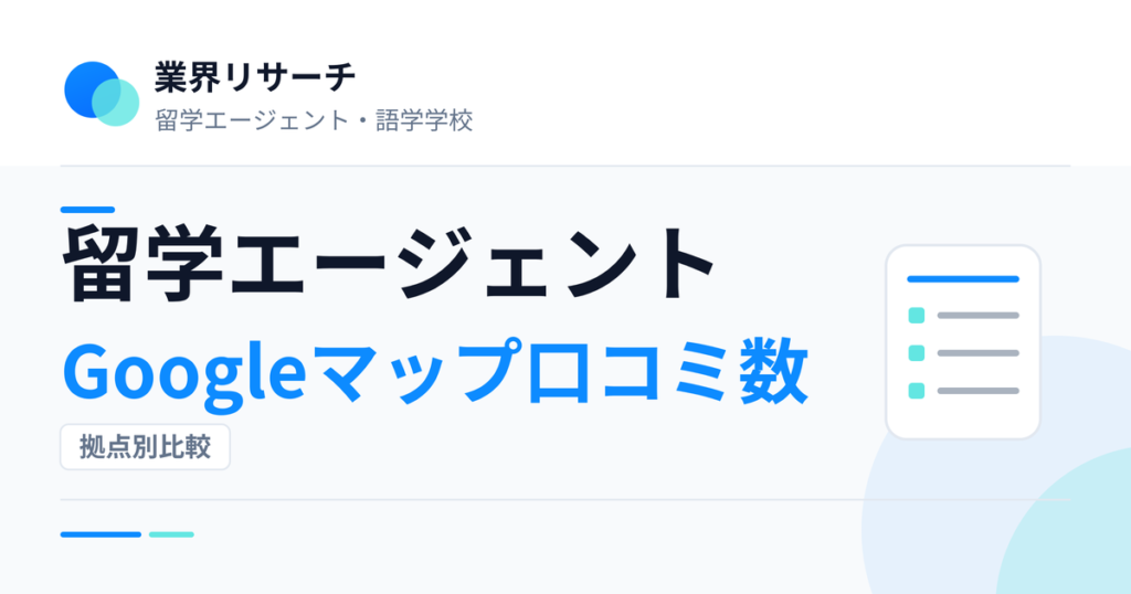 留学エージェントのGoogleマップ口コミ数・拠点別比較｜業界リサーチ