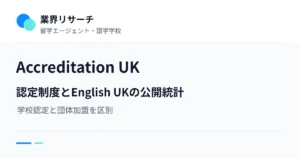 Accreditation UK。認定制度とEnglish UKの公開統計。学校認定と団体加盟を区別｜業界リサーチ