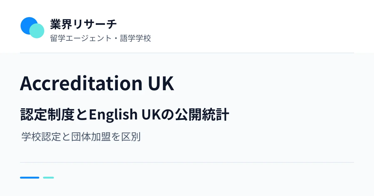 Accreditation UK。認定制度とEnglish UKの公開統計。学校認定と団体加盟を区別|業界リサーチ