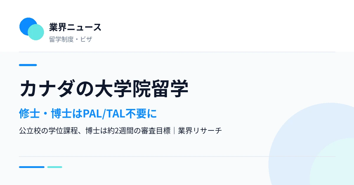 カナダの公立校の修士・博士課程で州の受け入れ証明が不要になったことを伝える業界ニュースのサムネイル|業界リサーチ