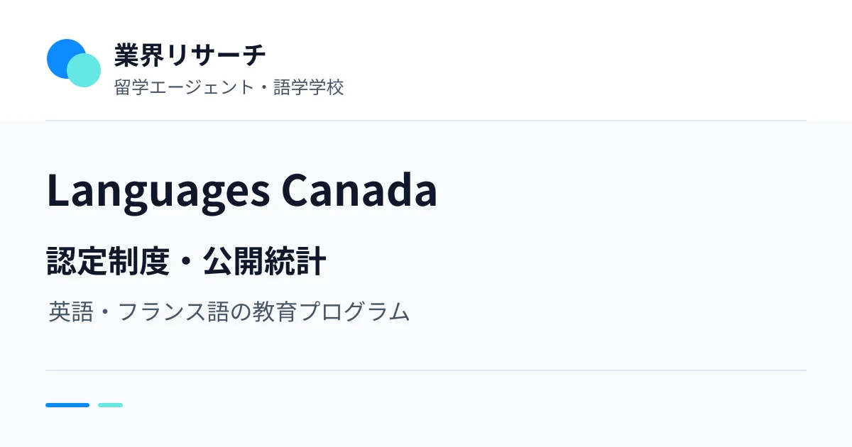 Languages Canada。認定制度・公開統計。英語・フランス語の教育プログラム|業界リサーチ