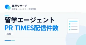 留学エージェントのPR TIMES配信件数比較。対象期間2025年10月から2026年9月
