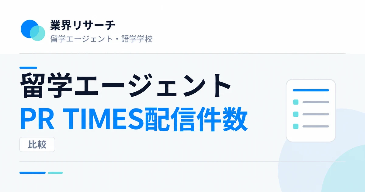 留学エージェントのPR TIMES配信件数比較。対象期間2025年10月から2026年9月