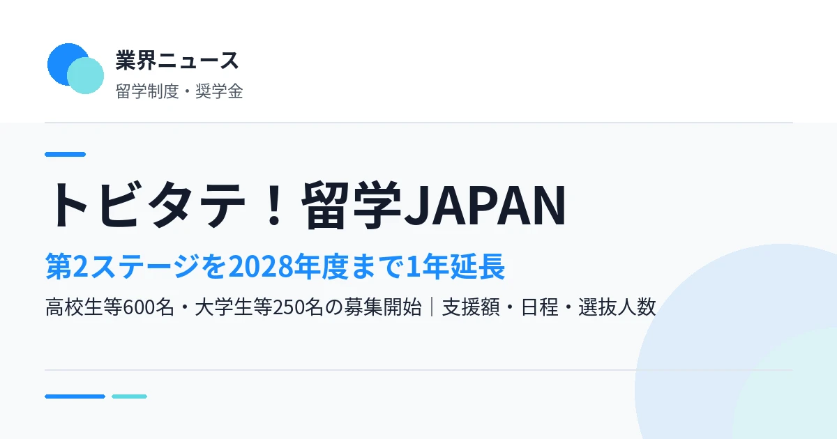 トビタテ!留学JAPAN、第2ステージを2028年度まで延長|高校生600名・大学生250名の募集開始|業界リサーチ