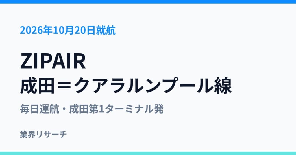ZIPAIR 成田＝クアラルンプール線 2026年10月20日就航